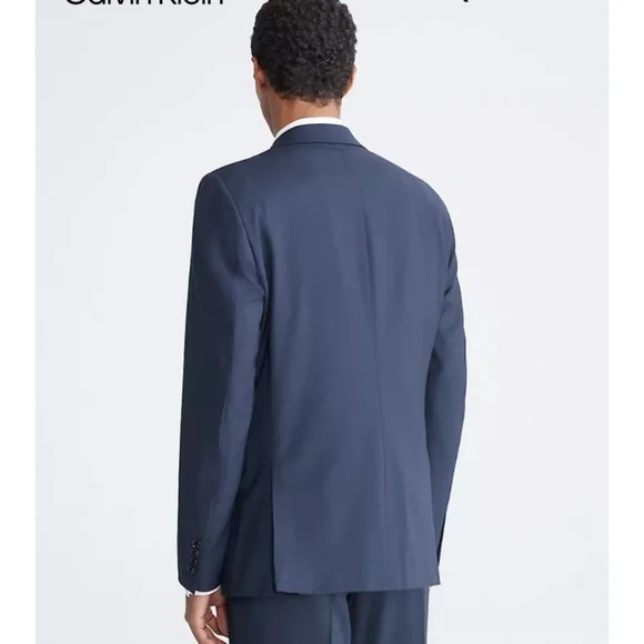 Calvin Klein Slim Fit Navy Suit Jacket 38L 100% Wool Two Button Blazer - Picture 4 of 13